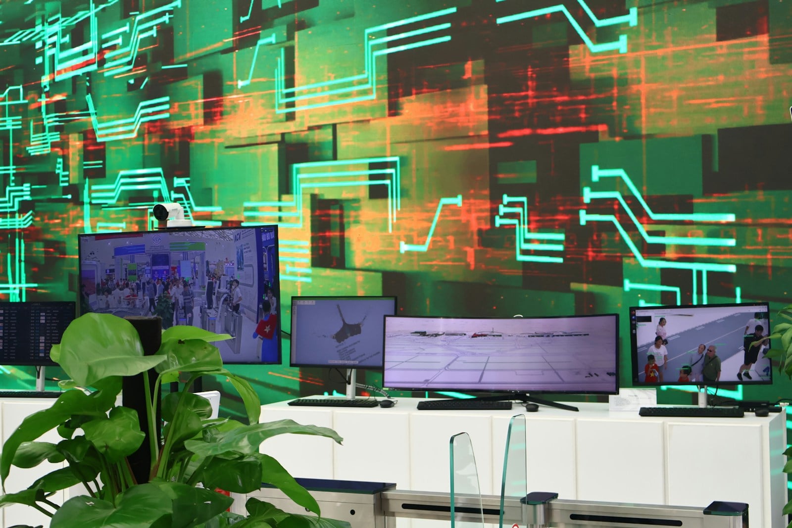 Digital monitoring screens representing AI security risks, prompt injection and data leakage